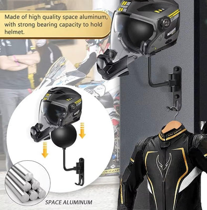 Motorcycle Helmet Rack, Black Wall Mounted Holder - 3 Pack with Metal Hook Hanger for Gear and Accessories, adult