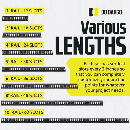 DC Cargo Mall E Track Tie Down Rail Kit 10' (12 Pack) for Garages, Vans, Trailers, Motorcycle Tie Downs, ATV Mountings - Powder-Coat Black - Secure Cargo & Heavy Loads Up to 2,000 lbs - size: 12-pack