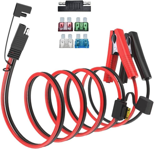 ELFCULB 10AWG 5FT SAE Connectors, Battery Alligator Crocodile to SAE, SAE Quick Release Adapter to Alligator Clips Quick Disconnect Cable,with 5 Fuse,for Solar Panel Cars Motorcycles Battery Charger - color: SAE to Alligator Clips, size: 5FT