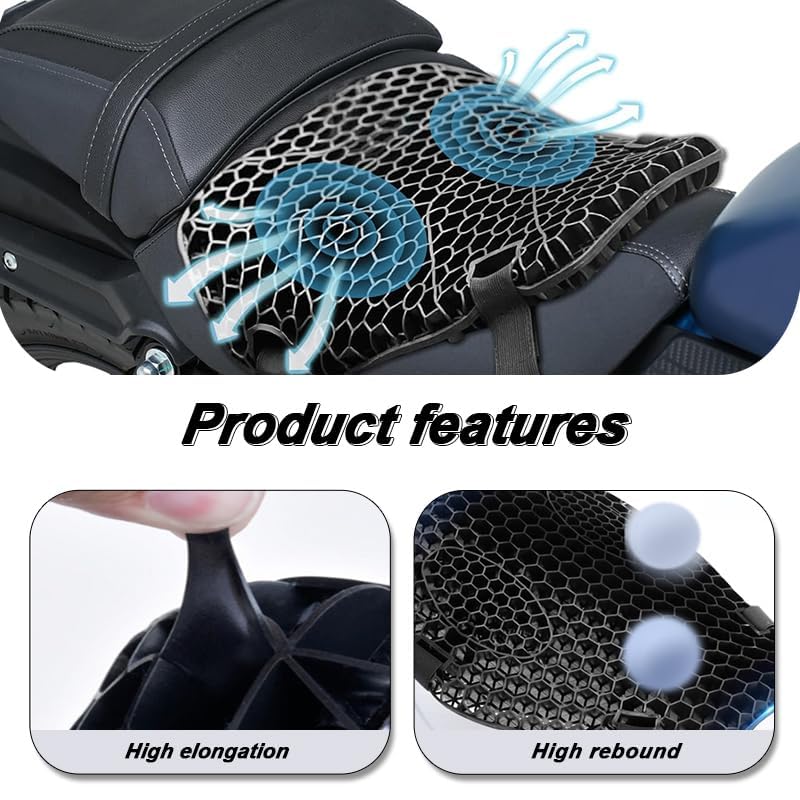 Motorcycle Gel Seat Cushion for BMW G310GS G 310 GS, Large 3D Honeycomb Structure Shock Absorption & Breathable, Soft and Comfortable for Long Distance Riding
