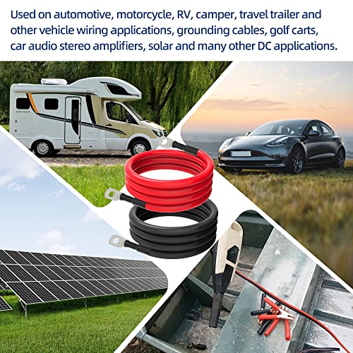 6 AWG Battery Cables 6 Gauge Battery Power Inverter Cable with 5/16 Inch Tinned Copper Lugs Both Ends for Solar Marine Boat RV Car Motorcycle 2 pcs (3FT) - size: 3FT