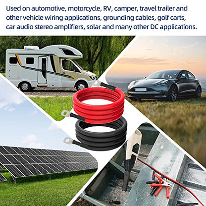 6 AWG Battery Cables 6 Gauge Battery Power Inverter Cable with 5/16 Inch Tinned Copper Lugs Both Ends for Solar Marine Boat RV Car Motorcycle 2 pcs (3FT) - size: 3FT