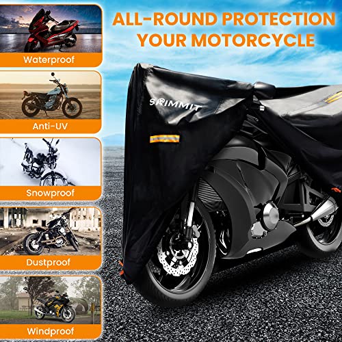 Heavy Duty Motorcycle Cover 420D,Universal Motorcycle Covers, Sun,Waterproof Outdoor Protection,with License Plate Window, 4 Reflective Strips, Lock-Holes Storage Bag(L 86" x 37" x 43") - size: L (86" x 37" x 43")