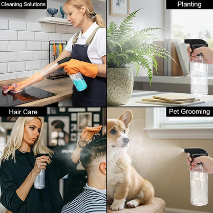 Plastic Spray Bottles 12oz 2 Pack Adjustable Mist/Stream Spraying Heavy Duty Square Water Spray Bottles for Hair, Cleaning Solutions, Plants, Cooking，BBQ，Essential Oils (BlackClear) - color: BlackClear