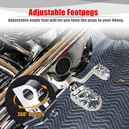 Goldfire Offroad Wide Motorcycle Fat Foot Pegs Pedals, 360° Roating Foot Pedals Footpegs Rests Suit for Harley Dyna Sportster Bobber (Chrome) - color: Chrome