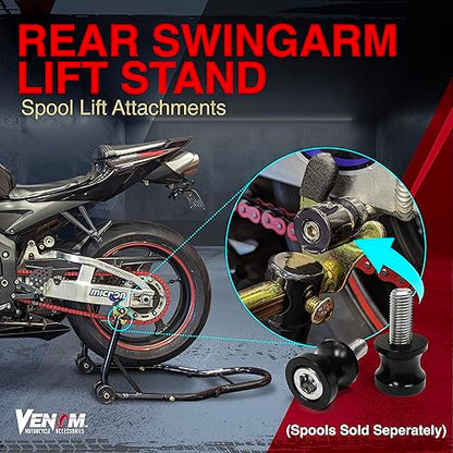 Venom Sport Bike Motorcycle Rear Wheel Swingarm Spool Lift Stand Paddock Stands Compatible with Yamaha Honda Kawasaki Suzuki Ducati BMW