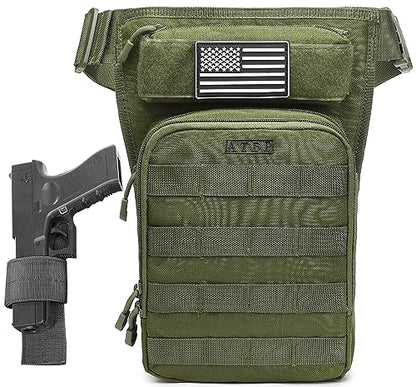 Motorcycle Tactical Drop Leg Thigh Bag with Holster Handgun Firearm Pistol Bag for Men Hunting Shooting Range Additional 3 Magazine Storage Slots - color: Army Green