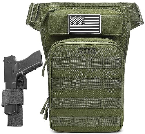 Motorcycle Tactical Drop Leg Thigh Bag with Holster Handgun Firearm Pistol Bag for Men Hunting Shooting Range Additional 3 Magazine Storage Slots - color: Army Green