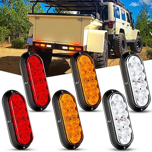 Nilight 6 Inch Oval Red White Amber LED Trailer Tail Light 6PCS Waterproof Stop Brake Turn Signals Reverse Back Up Surface Mount Trailers Lights for Truck RV Boat Bus Lorry Van Caravan - color: Red/White/Amber Lights Screws 6PCS