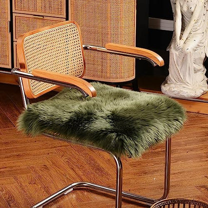 LLB Sheepskin Chair Covers - Office & Dining Room Chair Pads - 18x18 Inch, Dark Green - color: Dark Green, size: 18x18 Inch (Pack of 1)