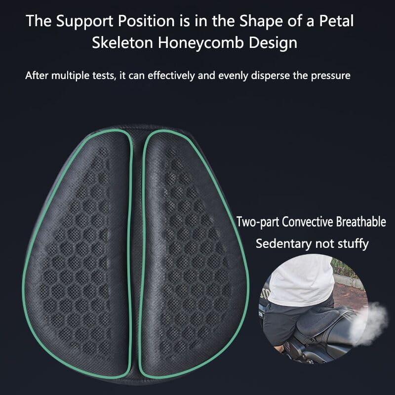 Feiteplus Universal Gel Motorcycle Seat Cover 3D Honeycomb Structure Tailbone Pain Relief Egg Seat Cushion with Non-Slip Cover for Motorbikes Dirt Street Bike