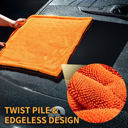 SGCB 24"x36" Car Drying Towel, 1200GSM Microfiber Towel for Cars, Twisted-Loop Drying Towel Car Detailing, Double Sided Super Absorbent, No Water Spots, Label-Free Design Car Towel