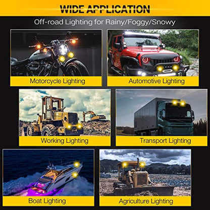 Auxbeam C4 Series LED Pods 4In 72W Amber Fog Light, Round Spot Offroad Light, 2PCS 7200LM Amber Light Pod with Wiring Harness Kit, Driving Light Yellow Ditch Light for Jeep Motor SUV ATV UTV Wrangler - color: Amber Led Offroad Light