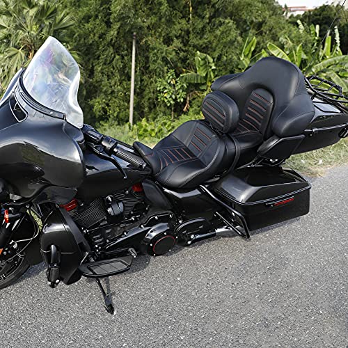 HR3 Wrap Around Backrest Pad for King Trunk Chopped Trunk Compatible with 2014-later Harley Touring Road King Road Glide Street Glide Electra Glide (Orange Stitches) - color: Orange Stitches