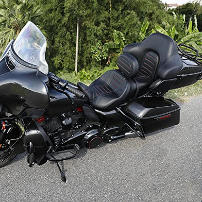 HR3 Wrap Around Backrest Pad for King Trunk Chopped Trunk Compatible with 2014-later Harley Touring Road King Road Glide Street Glide Electra Glide (Orange Stitches) - color: Orange Stitches