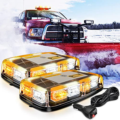 Nilight 2PCS 12 Inch Roof Top Strobe Lights 48LED Hazard Light Emergency Safety Warning LED Flashing Bar Magnetic Mount 12V 24V for Cars Trucks Snow Plows Construction Vehicles - color: Amber Mix White 2Pcs