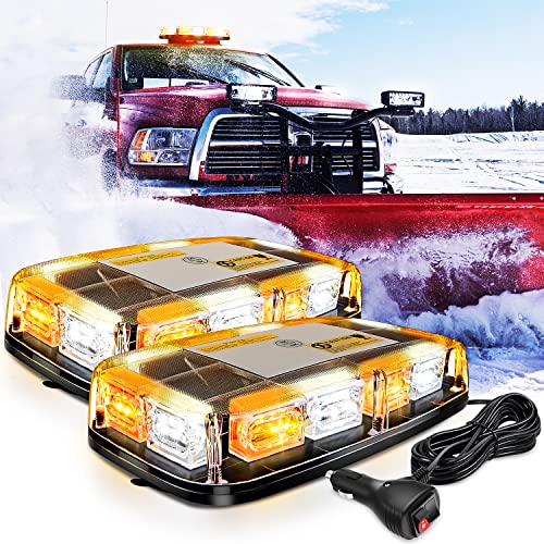 Nilight 2PCS 12 Inch Roof Top Strobe Lights 48LED Hazard Light Emergency Safety Warning LED Flashing Bar Magnetic Mount 12V 24V for Cars Trucks Snow Plows Construction Vehicles - color: Amber Mix White 2Pcs