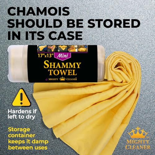 Premium 2pk Mini +1 Free Shammy Cloth for Car Drying - 17”x13” - Super Absorbent Chamois Towel for Car - Scratch-Free, Reusable & Soft Cleaning Towel - color: Yellow, Blue