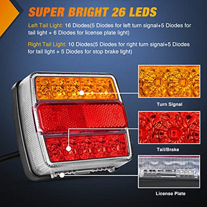 Nilight Magnetic LED Trailer Towing Light Kit 24ft Cable with 7 Pin Plug Tail Stop Amber Turn Signal License Plate Lights on 12V RV Pickup Trucks Marine Boats (5 Wire System) - color: Magnetic Trailer Lights 7 Pin