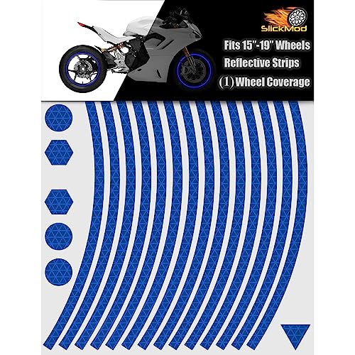 SlickMod - 15" to 19" Rim Size Motorcycle Reflective Wheel Stripes Kit - 1 Wheel Rim Coverage Premium Stickers Pack - High Visibility (3. Blue, 7mm Normal Width) - color: 3. Blue, size: 7mm Normal Width