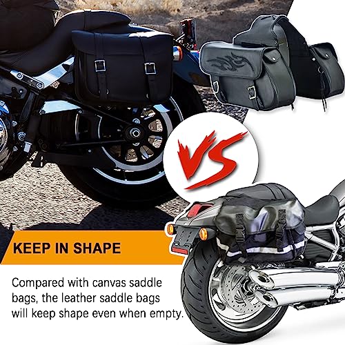 Dream Apparel Naked Cowhide Leather Motorcycle Saddle Bags Throw Over Saddlebags, Motorcycle Side Bags for Honda Shadow Sportster Softail Dyna V-star (Black, No Studs)