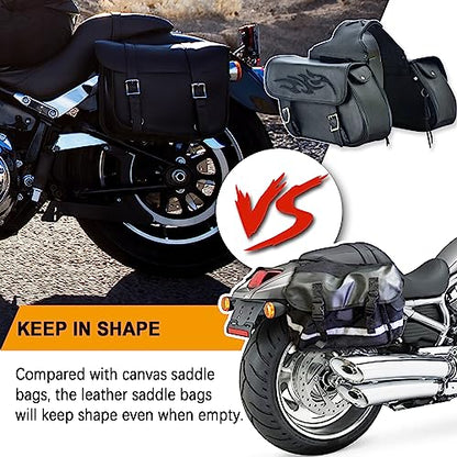 Dream Apparel Naked Cowhide Leather Motorcycle Saddle Bags Throw Over Saddlebags, Motorcycle Side Bags for Honda Shadow Sportster Softail Dyna V-star (Black, No Studs)