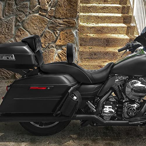 C.C. RIDER Classic Seat Backrest Pad - Driver Seat Rider Sissy Bar Passenger Backrest Pad Kit fit for Harley Davidson Touring Road King Street Glide Electra Glide Road Glide 2014-2023 - color: Seat + Driver + Passenger Sissy Bar Black White
