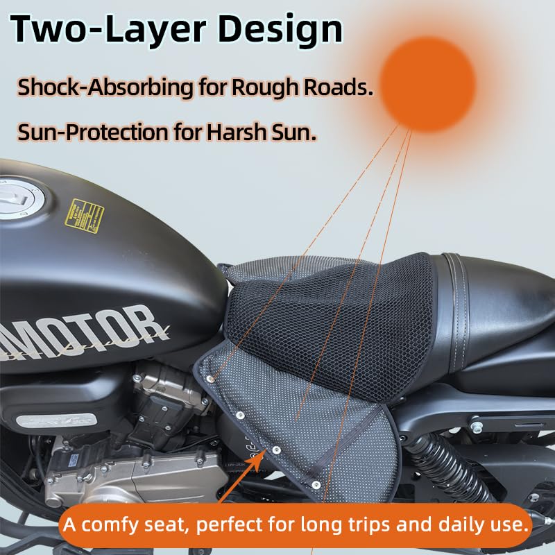 Large 3D Honeycomb Motorcycle Gel Seat Cushion - Foldable Pressure Relief & Breathable Pad with Anti-Slip Straps for Long Rides