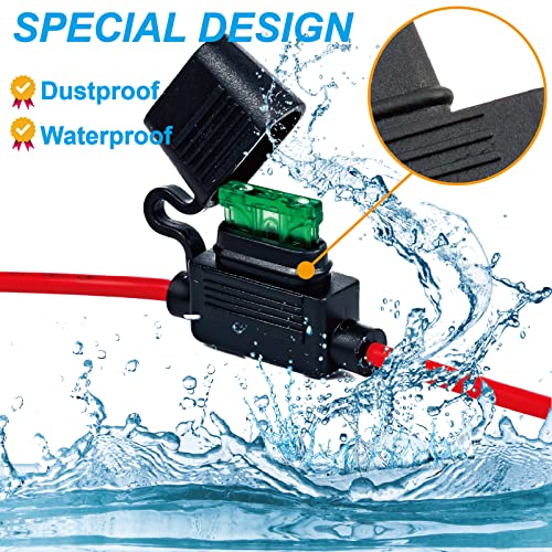 VANSIHO 12AWG Waterproof Inline Fuse Holder Kit (2-Pack) with 30A Blade Fuses - IP65 Rated, 30cm Length - for Automotive, Marine, Boat, RV, Motorcycle Electrical Systems