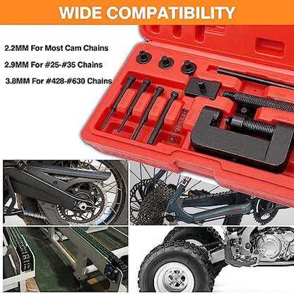 Chain Breaker, 13-Piece Chain Cutter Rivet Tool Set Riveting Breaker Riveter for Motorcycle, Bike, ATV