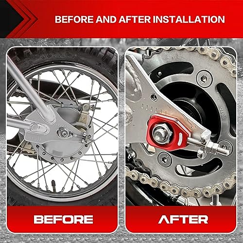 Canitu Red Rear Chain Adjusters,Motorcycle Billet Rear Axle Blocks Swingarm Spool Tensioner Tension Adjuster Accessories for Honda CRF110 2013-2024 - color: RED