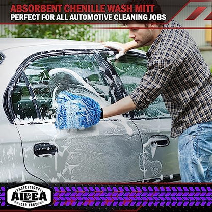 AIDEA Car Wash Mitt Microfiber 2PK, Scratch-Free& Lint-Free, Premium Chenille Microfiber Wash Mitt-Blue Extra Large Size (8''X12'') - color: Blue, size: 2PK-8''X12''