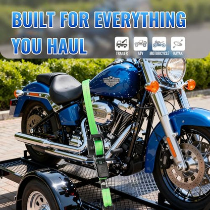 Retractable Ratchet Straps 4 Pack - 1,500 Lbs Break Strength 1 in x 10 Ft Heavy Duty Retractable Ratchet Tie Down Straps with S Hooks Set for Truck, Cargo Van, Trailer, Motorcycle (Green) - color: Green