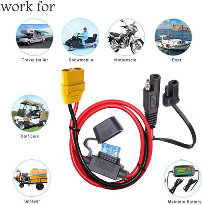 10AWG SAE to XT90 Connector Extension Cable,with 15A Protection Fuse for Safety,SAE Plug XT90 Female Adapter Charger Solar Panel Cable for Solar Generator Portable Power Station(2FT) - size: 10AWG SAE to XT90 - 2FT