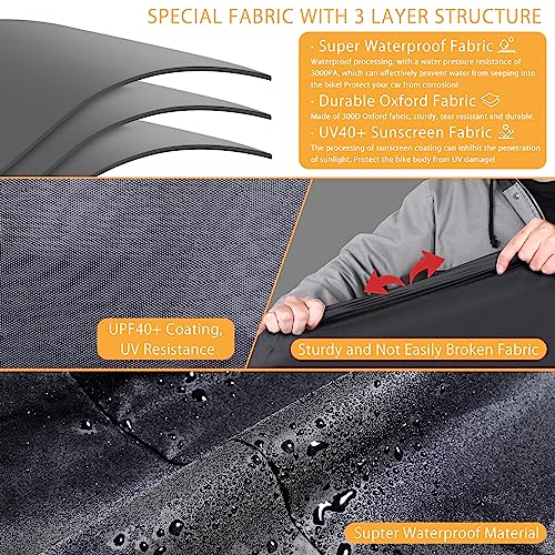 LIHAO Motorcycle Cover, Waterproof Motorbike Cover Outdoor Motorcycle Shelter Rain Dust UV Protector with Lock-Hole & Storage Bag, 300D, All Weather - size: 300D