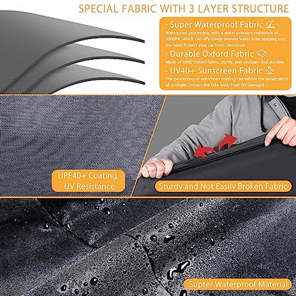 LIHAO Motorcycle Cover, Waterproof Motorbike Cover Outdoor Motorcycle Shelter Rain Dust UV Protector with Lock-Hole & Storage Bag, 300D, All Weather - size: 300D