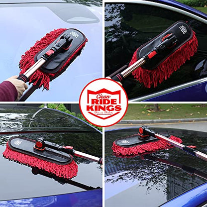 Car Duster Exterior Scratch Free, Extendable Handle, Detail Brush Kit for Vehicles, Wax Cotton Fabric, Waterless Wash Treatments，Car Care Equipment，Gifts for Men Women - color: Dark Red