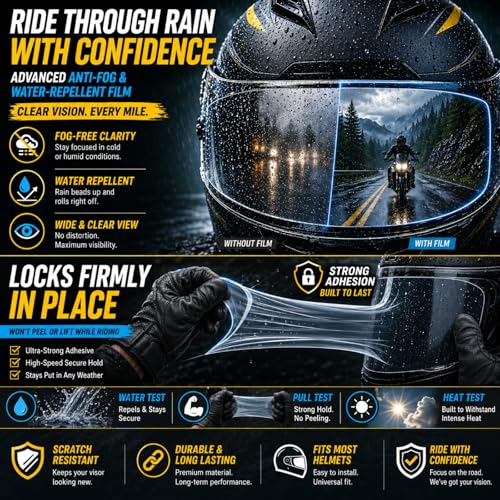 Motorcycle Helmet Anti-Fog Film, Universal Visor Insert, Clear Anti-Fog + Rainproof HD Lens Protector for Safer Riding, Easy Install (4 Pack)