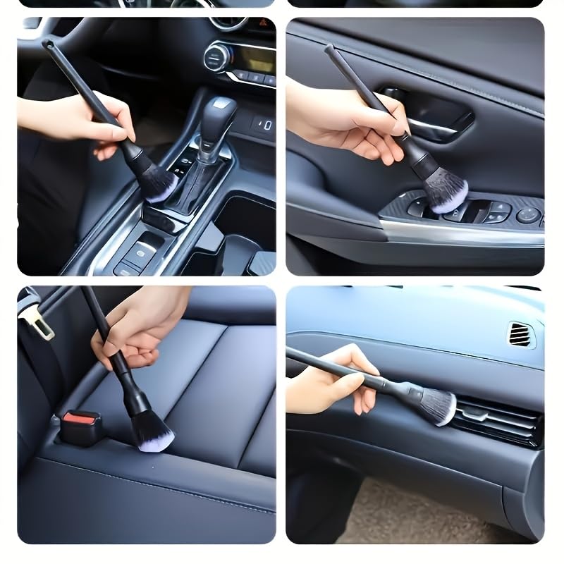 2pcs Car Detailing Brush, Ultra Soft Car Detail Brush Kit for Elegant Surfaces, Auto Scratch-Free Cleaner Kit for Car Interior & Exterior, Wheels, Dashboard, Engine Bay (Long+Short Handle)