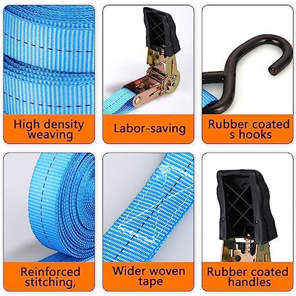 6 Pcs 1 Inch Heavy Duty 20ft Tie Down Straps with Hooks, 2200 LBS Break Strength, Cargo Ratchet Straps for Motorcycle, Appliances, Equipment - color: Blue