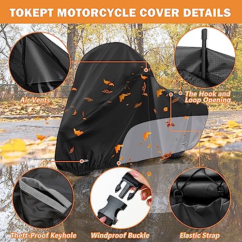 Motorcycle Cover for Touring Models Harley Davidson Road King Road Glide Street Glide Electra Glide Low Rider-ST Indoor & Outdoor All Weather Protection with Vents (Black&Grey) - size: Side Box