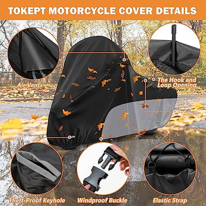 Motorcycle Cover for Touring Models Harley Davidson Road King Road Glide Street Glide Electra Glide Low Rider-ST Indoor & Outdoor All Weather Protection with Vents (Black&Grey) - size: Side Box