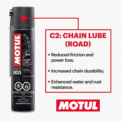Motul Motorcycle Chain Care Bundle – C5 Chain Paste + C1 Chain Cleaner & C2 Chain Lube Kit w/Brush & Gloves Road Motorcycle Maintenance Kit