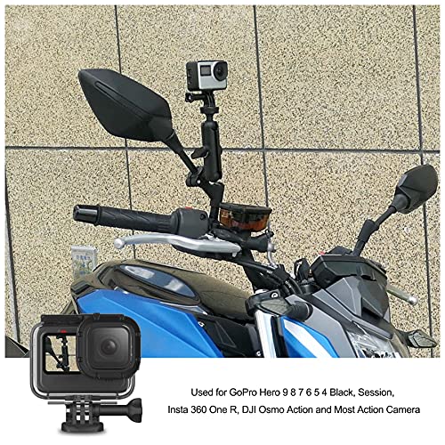 360° Dash Cam Mount for Gopro Hero 9 8 7 6 5 4 Session, Motorcycle UTV ATV Rearview Mirror Stand, Sports Camera Bracket, Bicycle Action Camera Clamp Holder for SJCAM Canon DSLR Action Camera