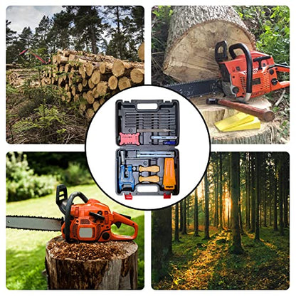 YEFA Chainsaw Chain Sharpening Kit with Hard Case - Contains T - Wrench, Blade Filing Guide, Handles, Depth Gauge, Stump Vise, Felling Wedge, Screwdriver, and More Accessories