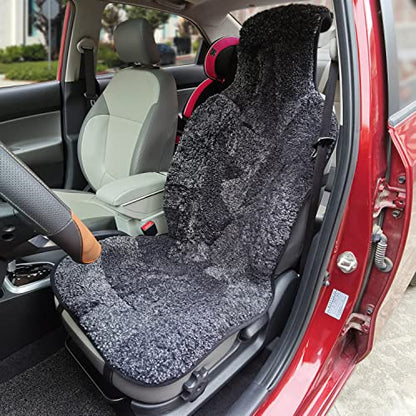 Champlus Genuine Australian Sheepskin Seat Cover, Wool Cushion for Sedan Cars SUVs Trucks and Minivans, Quick Install, Black - color: Black