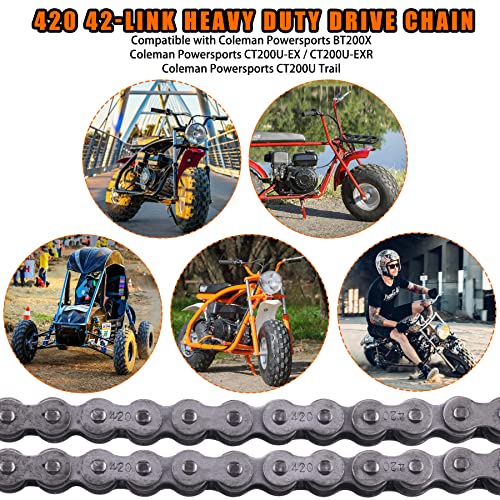 420 Jackshaft Chain 42Link+ Chain Breaker, fit for Coleman BT200X CT200U Trail 200 CT200U-EX Baja TrailMaster Warrior Heat Massimo MB165 MB200 196cc 6.5hp Powersports Mini Bike Part - size: 42 Link Chain Breaker