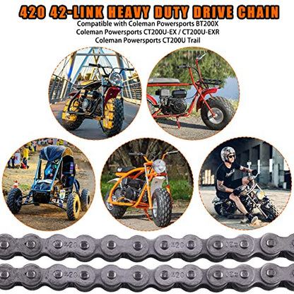 420 Jackshaft Chain 42Link+ Chain Breaker, fit for Coleman BT200X CT200U Trail 200 CT200U-EX Baja TrailMaster Warrior Heat Massimo MB165 MB200 196cc 6.5hp Powersports Mini Bike Part - size: 42 Link Chain Breaker