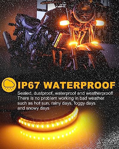 5in Motorcycle Daytime Running Light Switchback LED Strip White&Amber DRL Sequential Blinkers Ring Fork Turn Signal Light Strip DRL 5" LED Strip Light Bars for Cars Motorcycles ATV UTV 12V 2PCS