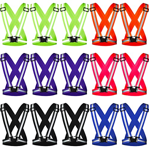 Macarrie 15 Pcs High Visible Reflective Running Vest Bulk Adjustable Safety Vest Elastic Straps Gear Night Walking Outdoor - color: Multicolor